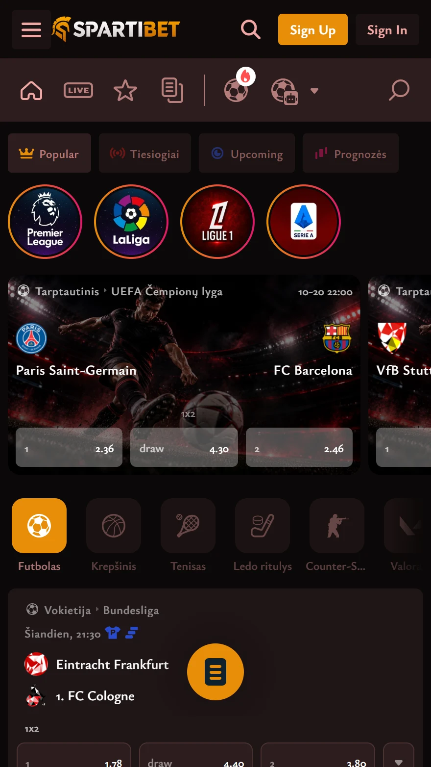 SpartiBet sporto lažybų puslapis