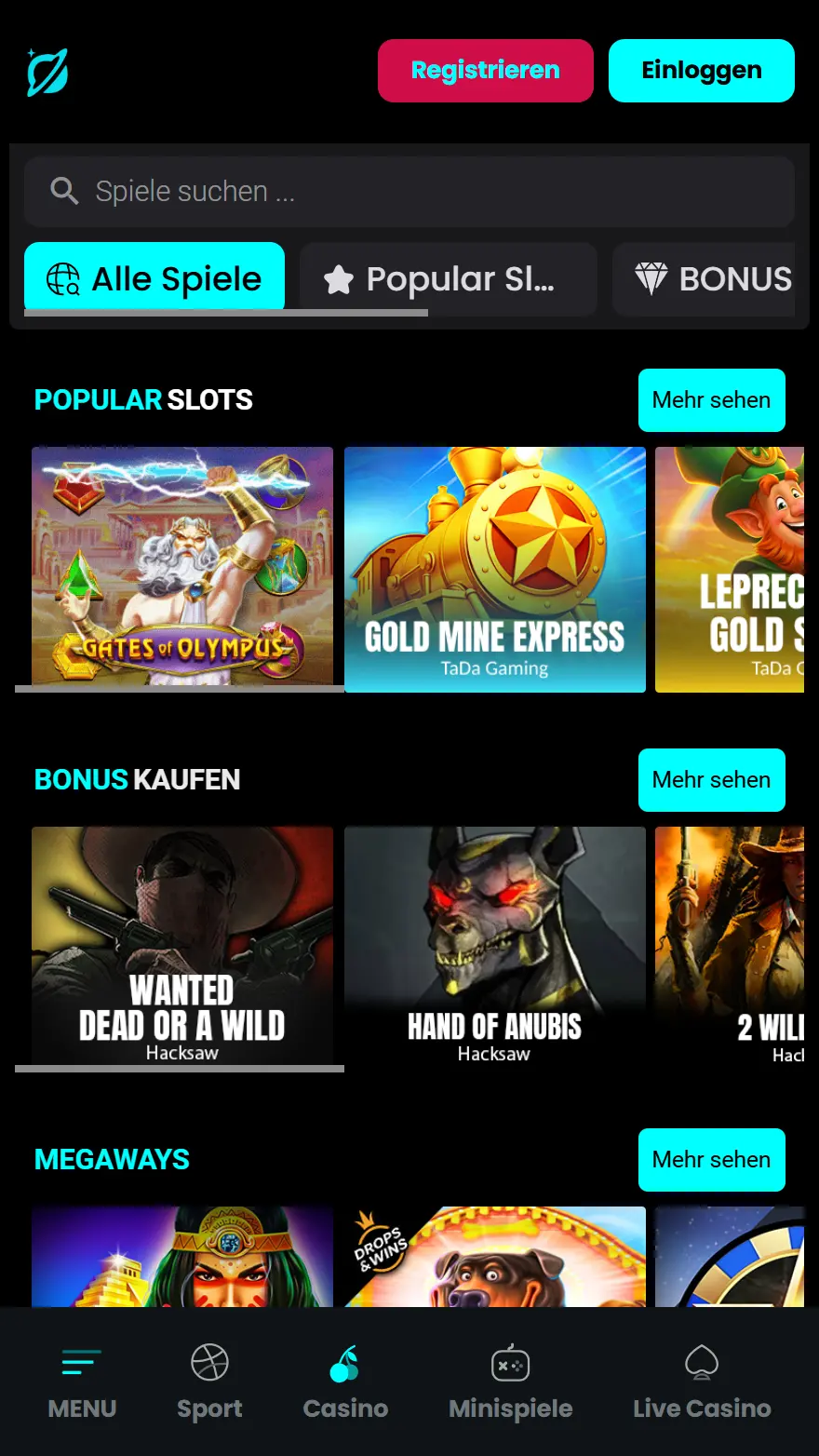Cosmobet Casino-Spieleseite