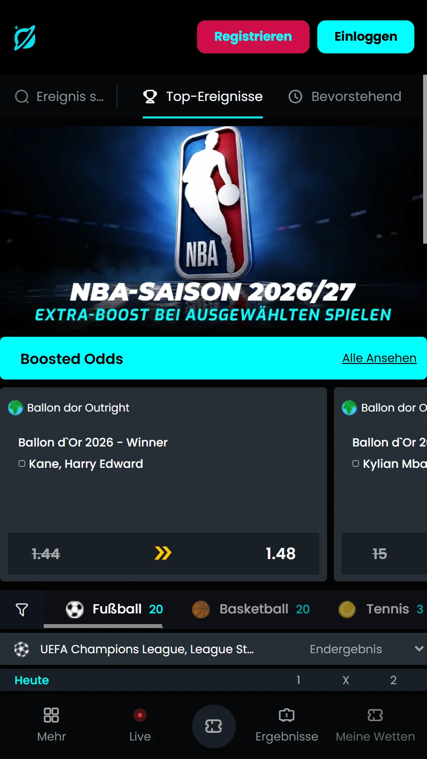 Cosmobet Sportwetten-Seite